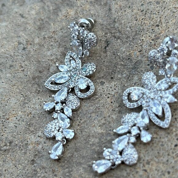 Silver Crystal Butterfly Dangle Earrings - Picture 3 of 3